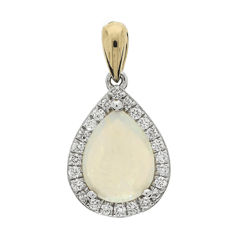 Francis & Gaye 18ct Yellow Gold Opal & Diamond Pear Pendant