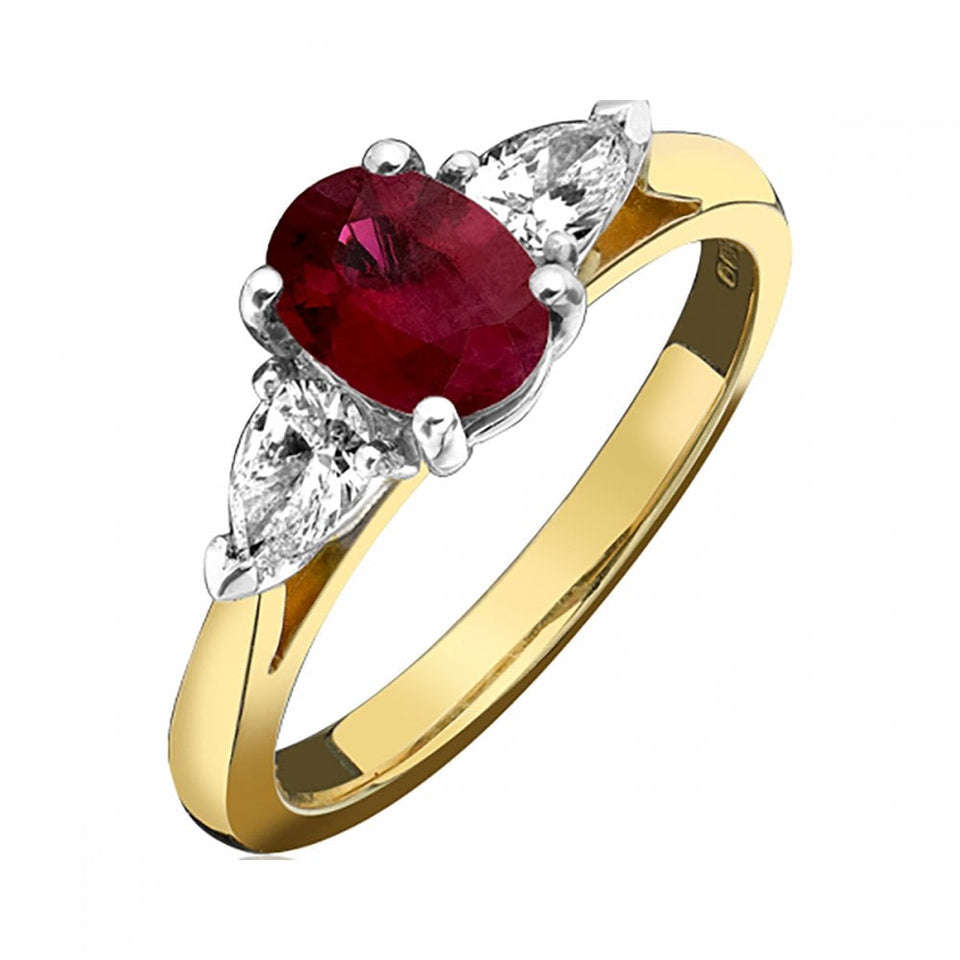 Francis & Gaye 18ct Yellow Gold Ruby & Diamond Three Stone Ring