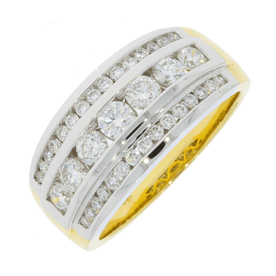 Francis & Gaye 18ct Yellow Gold Three Band Diamond Ring - Size 'O'