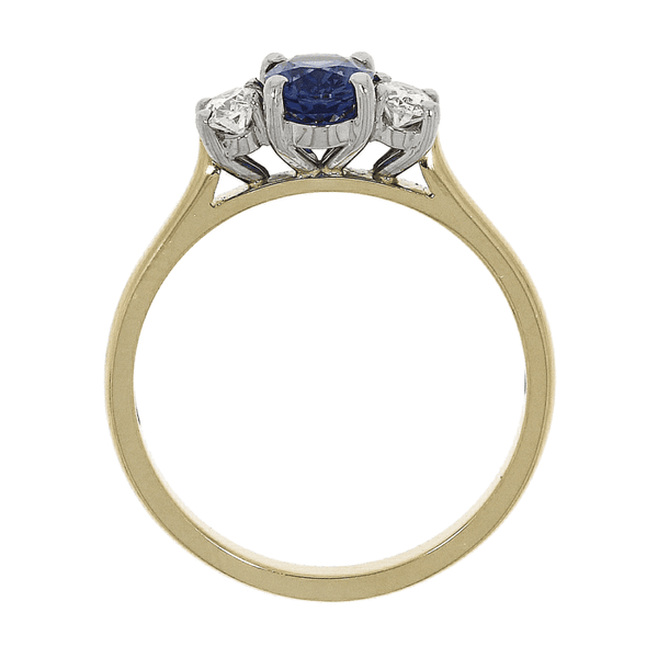 Francis & Gaye 18ct Yellow Gold Three Stone Diamond & 0.52ct Sapphire Ring