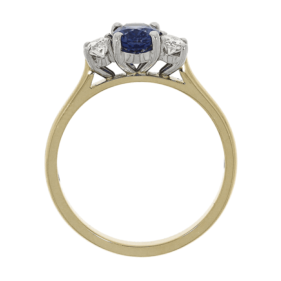 Francis & Gaye 18ct Yellow Gold Three Stone Diamond & 0.52ct Sapphire Ring
