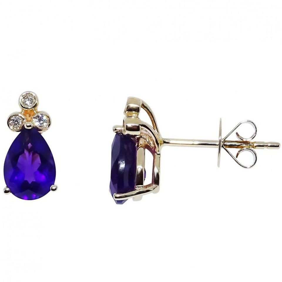 Francis & Gaye 9ct Gold Amethyst & Diamond Pear Shape Earrings