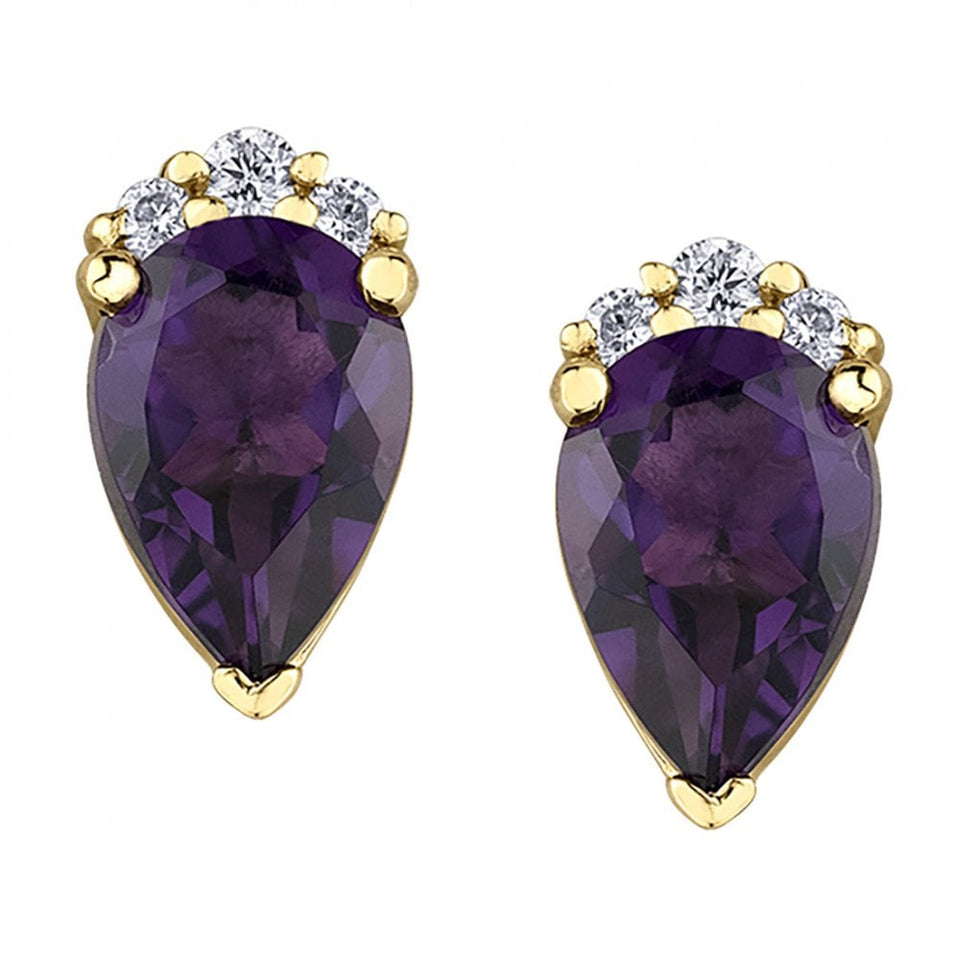 Francis & Gaye 9ct Gold Amethyst & Diamond Pear Studs