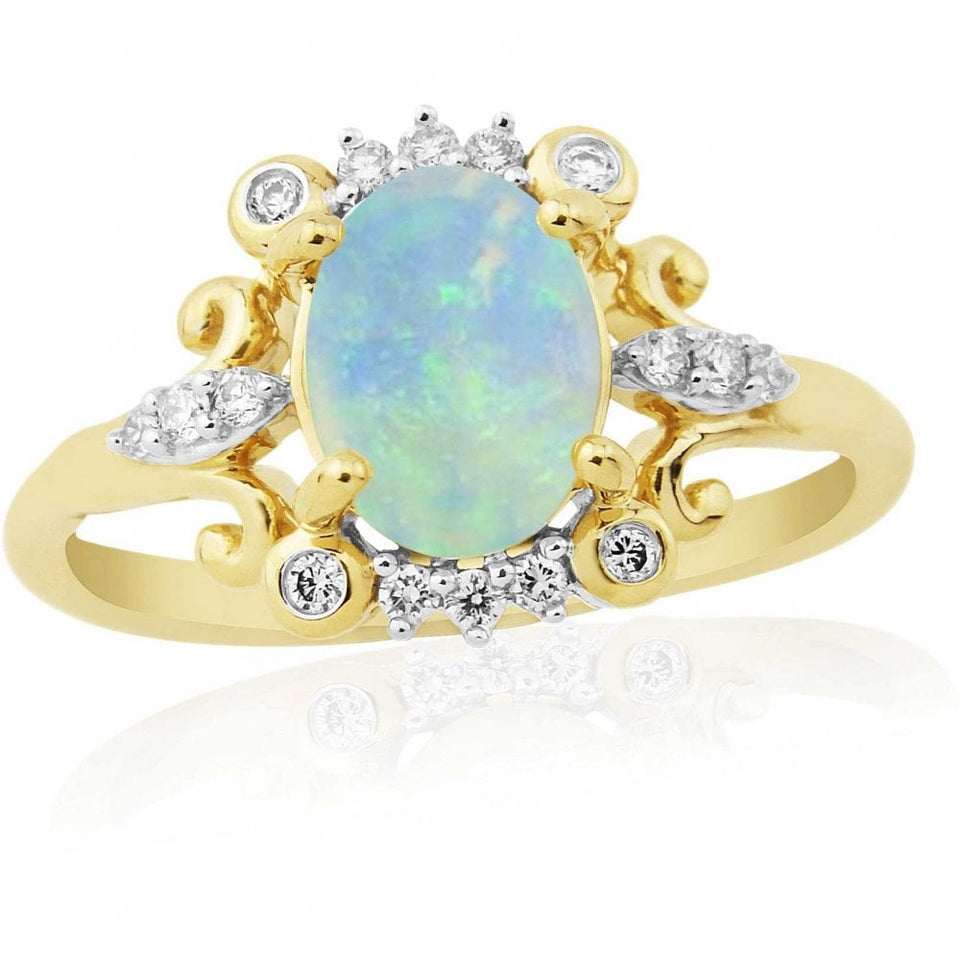 Francis & Gaye 9ct Gold Antique Style Opal & Diamond Ring
