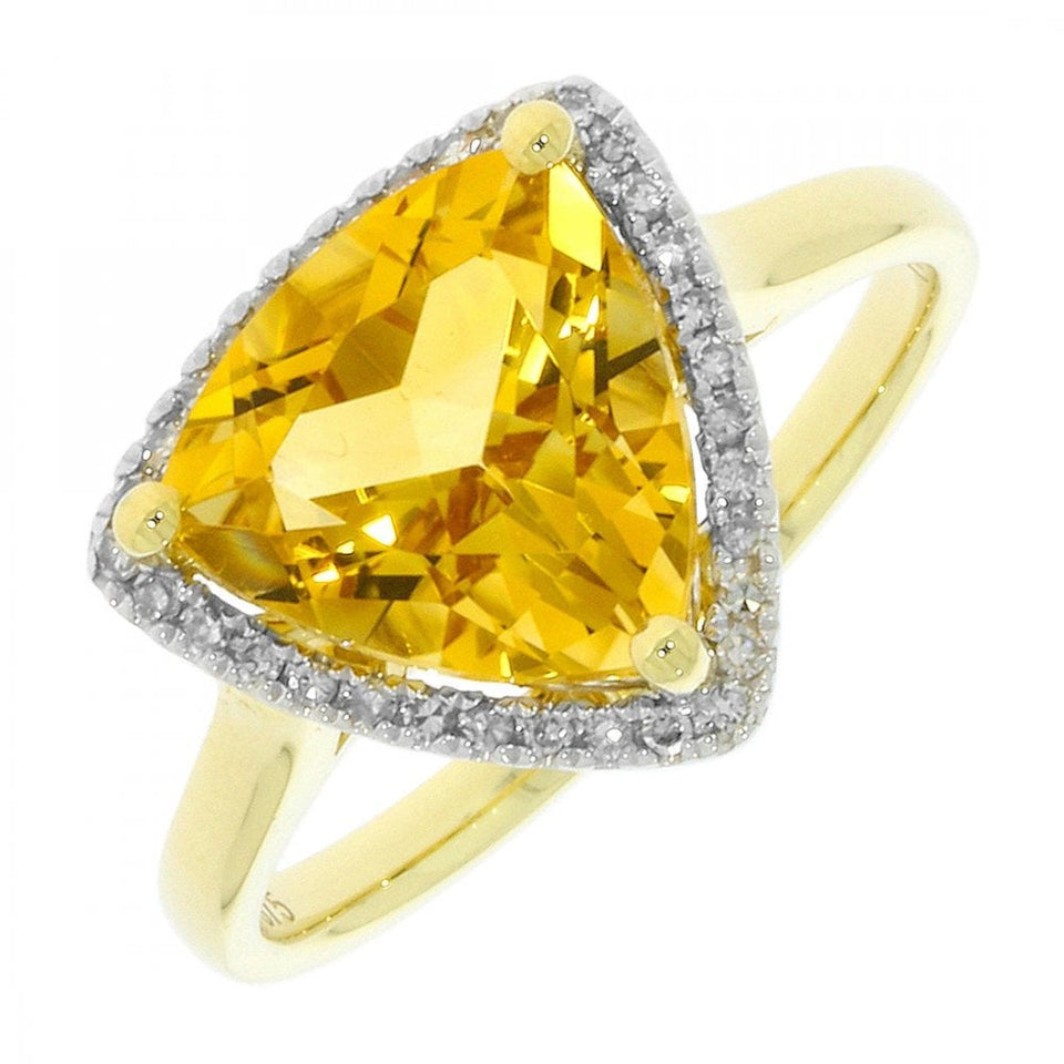 Francis & Gaye 9ct Gold Citrine and Diamond Triangular Ring