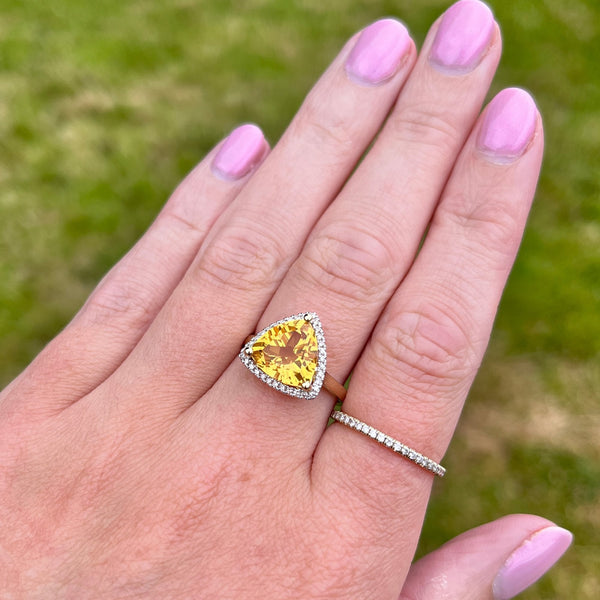 Francis & Gaye 9ct Gold Citrine and Diamond Triangular Ring