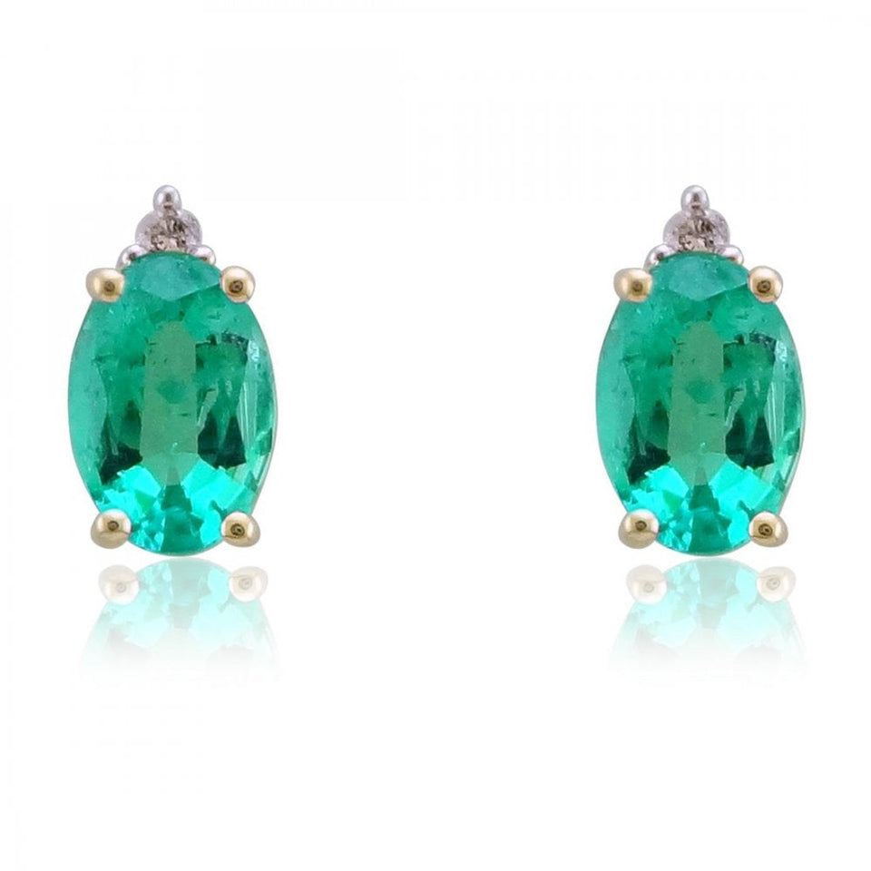 Francis & Gaye 9ct Gold Diamond and Oval Emerald Stud Earrings