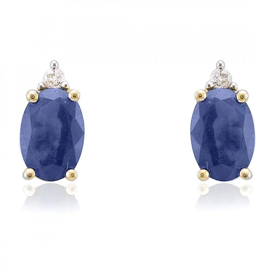 Francis & Gaye 9ct Gold Diamond & Oval Sapphire Earring Studs
