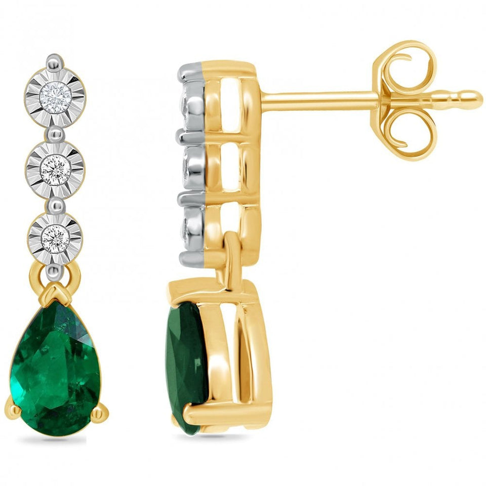 Francis & Gaye 9ct Gold Emerald & Diamond Earring Drops