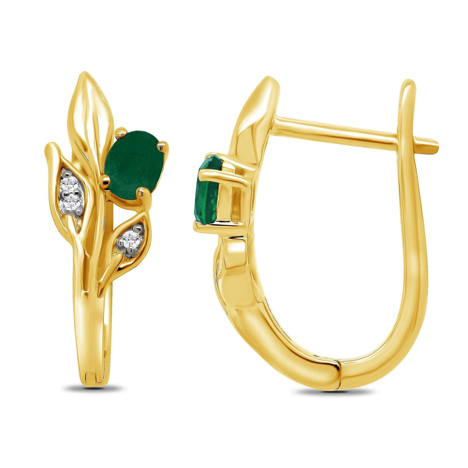 Francis & Gaye 9ct Gold Emerald & Diamond Huggie Hoops