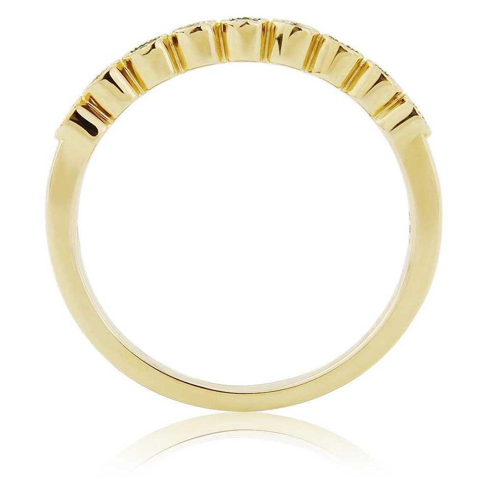 Francis & Gaye 9ct Gold Emerald & Diamond Millgrain Edge Half Eternity Ring