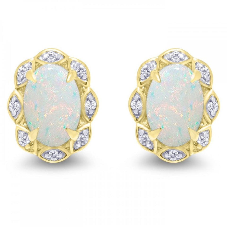 Francis & Gaye 9ct Gold Oval Opal & Diamond Cluster Earring Studs