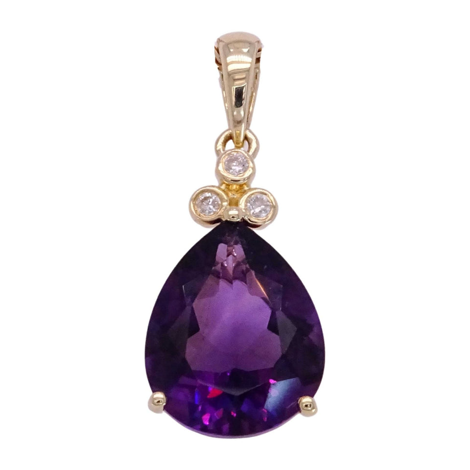 Francis & Gaye 9ct Gold Pear Amethyst & Diamond Pendant