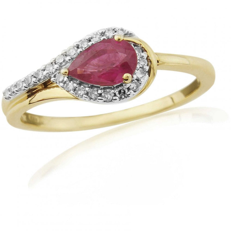 Francis & Gaye 9ct Gold Pear Shape Ruby & Diamond Ring