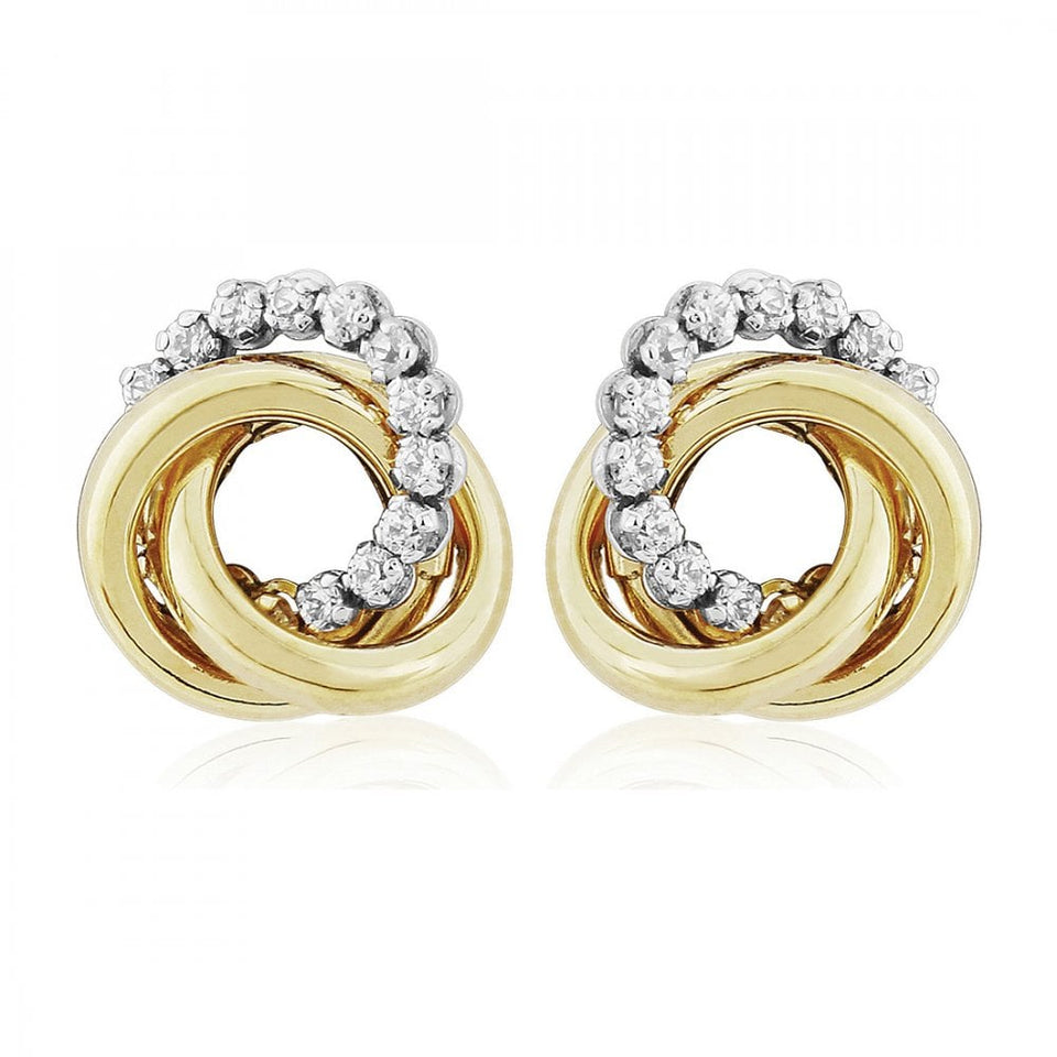 Francis & Gaye 9ct Gold Stone Set Entwined Rings Ear Studs