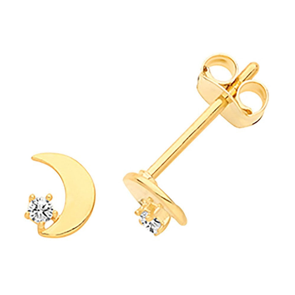Francis & Gaye 9ct Gold Stone Set Moon Studs
