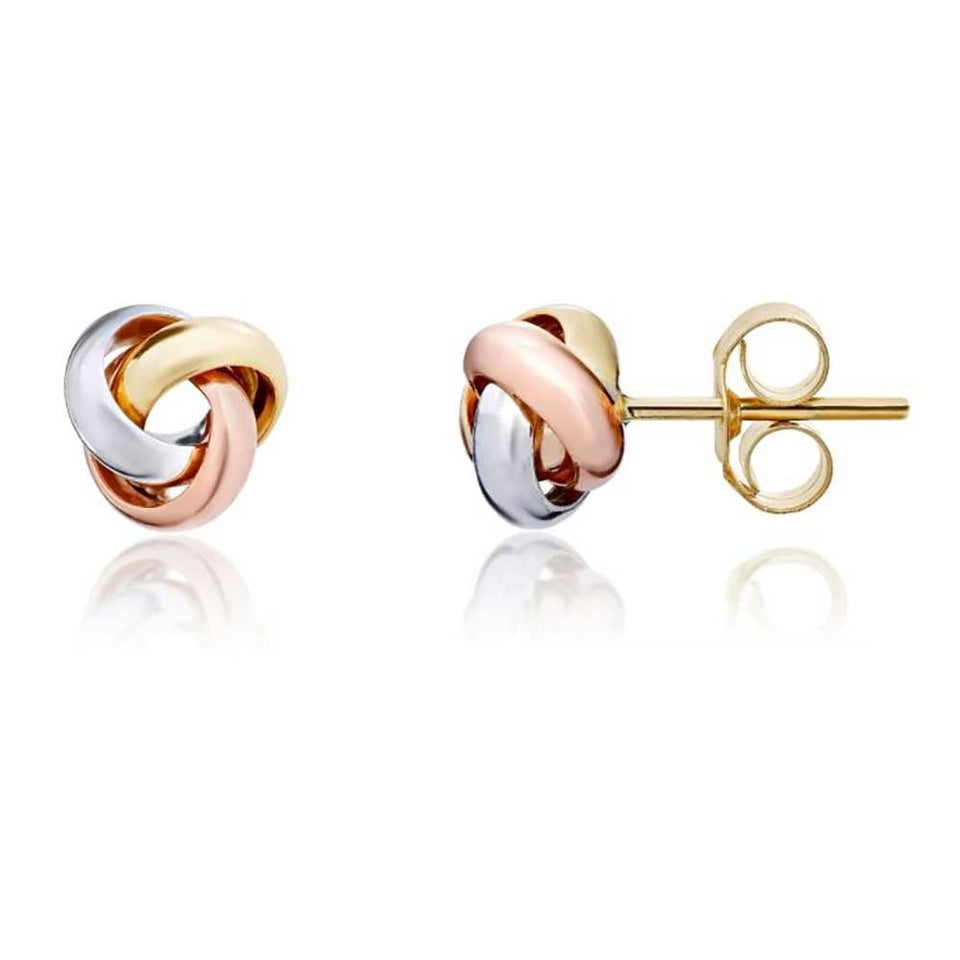Francis & Gaye 9ct Gold Three Colour Knot Ear Studs