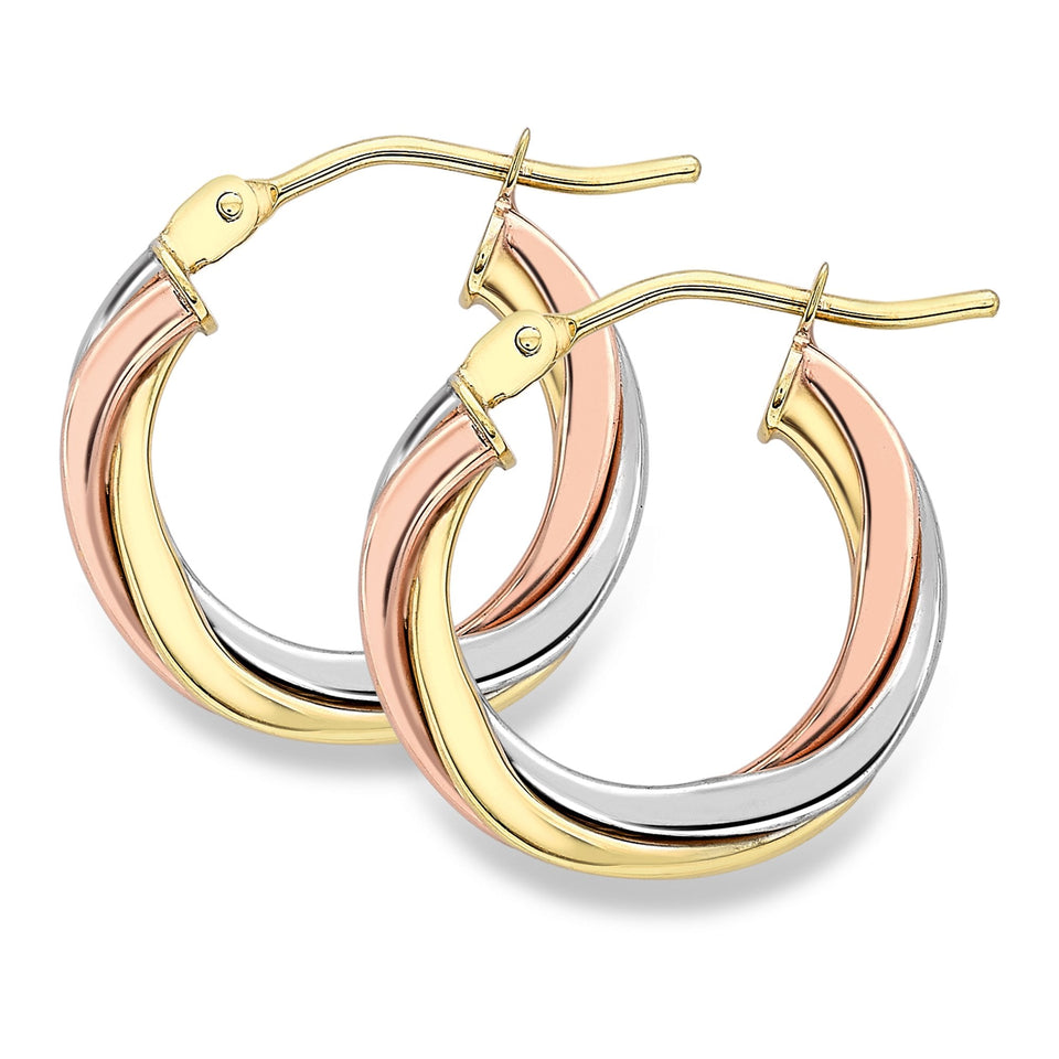 Francis & Gaye 9ct Three Colour Gold Twist Hoops