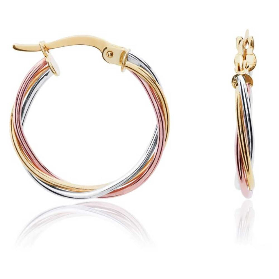 Francis & Gaye 9ct Three Colour Gold Twisted Hoops