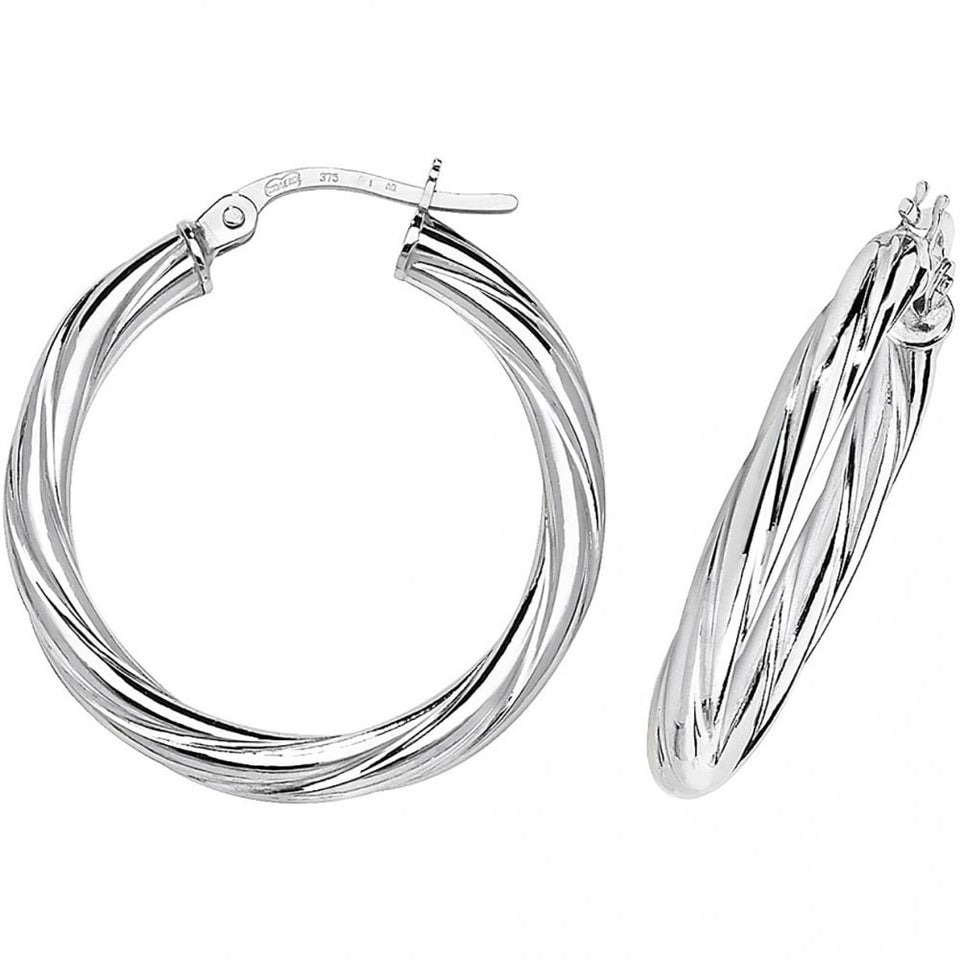 Francis & Gaye 9ct White Gold 20mm Twisted Hoop Earrings