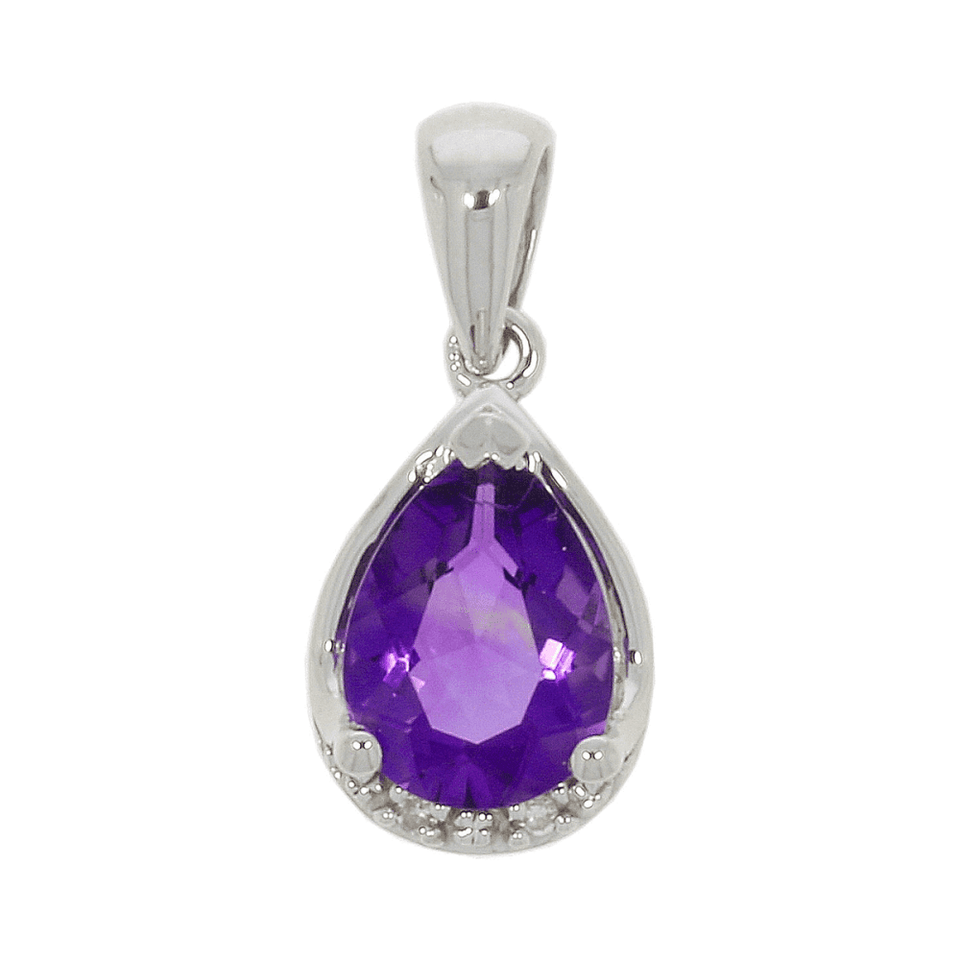 Francis & Gaye 9ct White Gold Amethyst and Diamond Pear Pendant