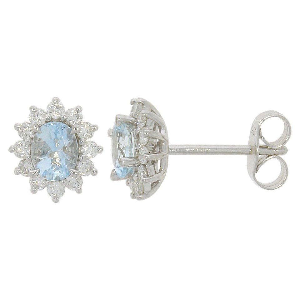 Francis & Gaye 9ct White Gold Aquamarine & Diamond Cluster Earring Studs