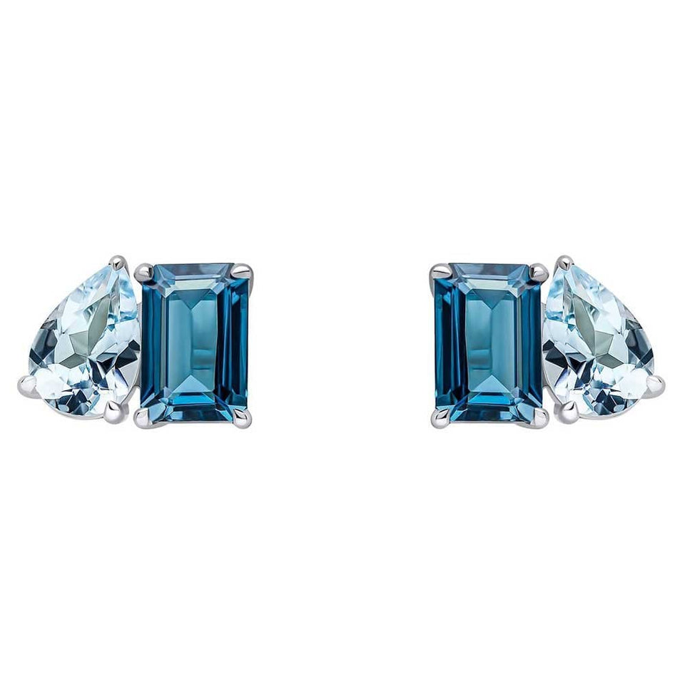 Francis & Gaye 9ct White Gold Blue Topaz Toi et Moi Earrings