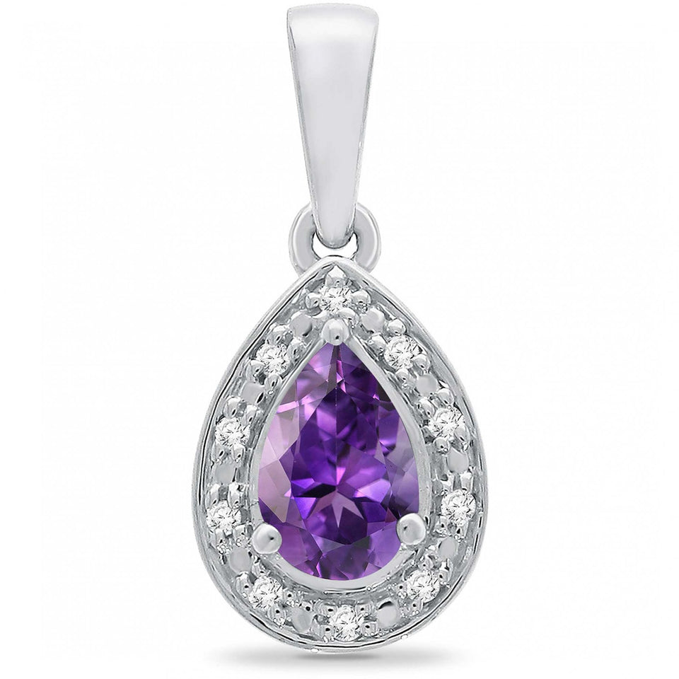 Francis & Gaye 9ct White Gold Diamond & Amethyst Cluster Pendant