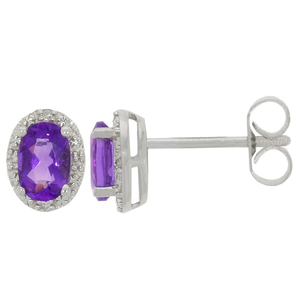 Francis & Gaye 9ct White Gold Diamond & Amethyst Oval Earring Studs