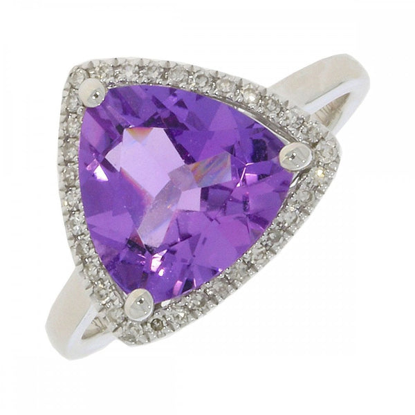 Francis & Gaye 9ct White Gold Diamond and Amethyst Traingular Ring
