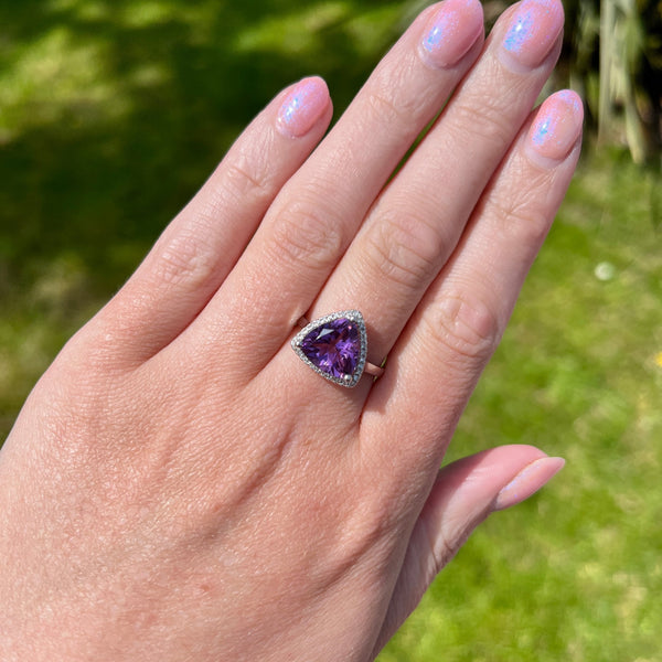 Francis & Gaye 9ct White Gold Diamond and Amethyst Traingular Ring