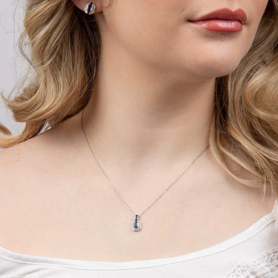 Francis & Gaye 9ct White Gold Diamond and Sapphire Necklace