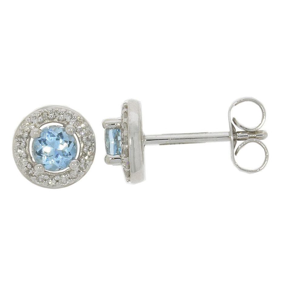 Francis & Gaye 9ct White Gold Diamond & Aquamarine Halo Studs