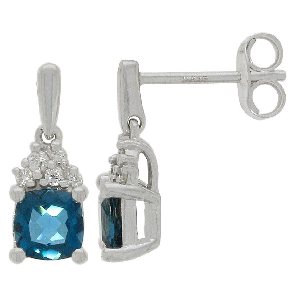Francis & Gaye 9ct White Gold Diamond & Blue Topaz Drop Earrings