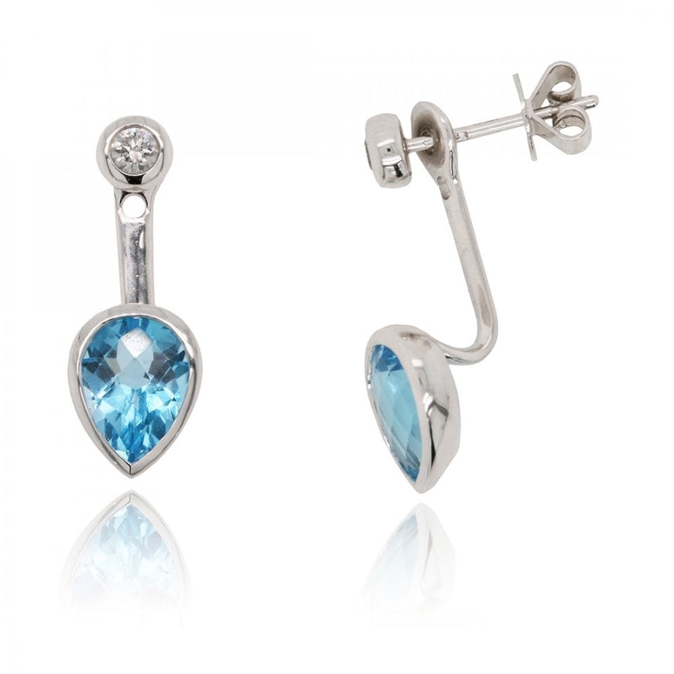 Francis & Gaye 9ct White Gold Diamond & Blue Topaz Earrings