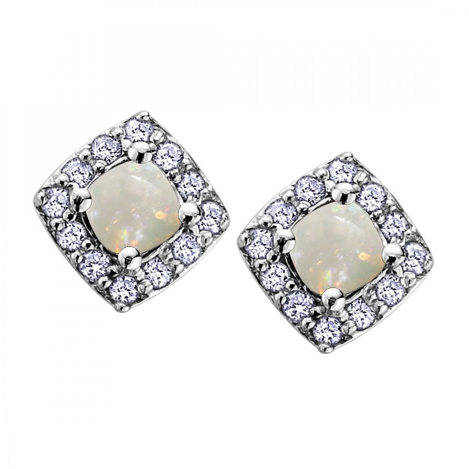 Francis & Gaye 9ct White Gold Diamond & Opal Square Earring Studs
