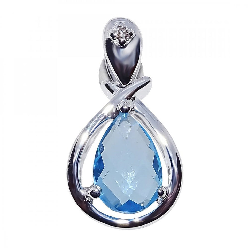 Francis & Gaye 9ct White Gold Diamond & Pear Blue Topaz Pendant