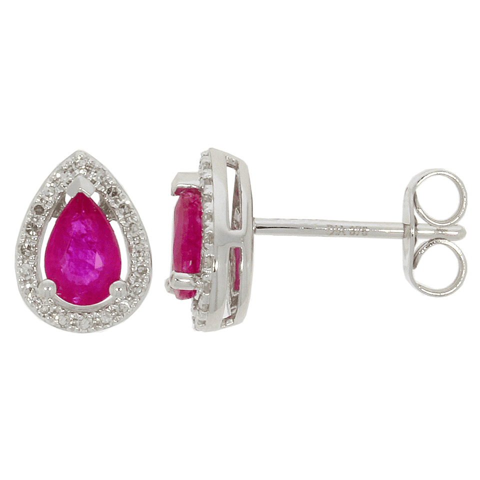 Francis & Gaye 9ct White Gold Diamond & Ruby Pear Ear Studs