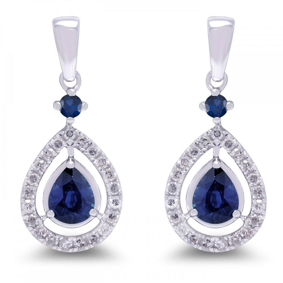 Francis & Gaye 9ct White Gold Diamond & Sapphire Drop Earrings
