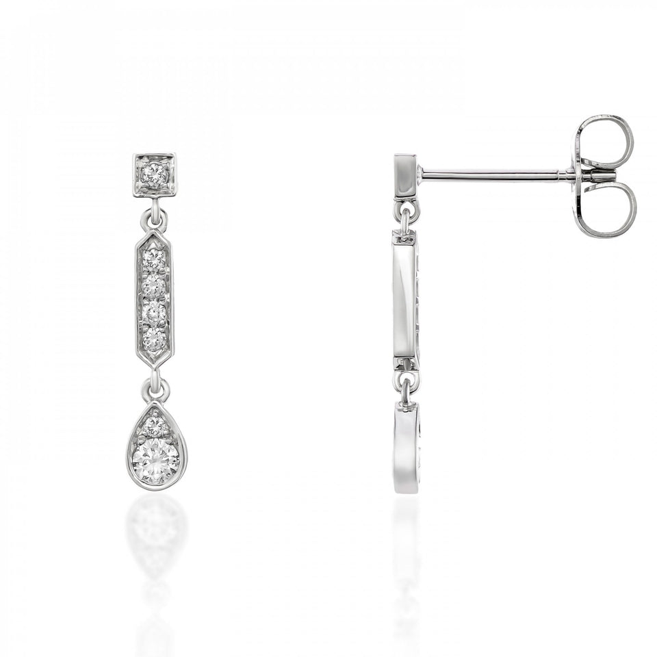 Francis & Gaye 9ct White Gold Diamond Set Art Deco Earring Drops