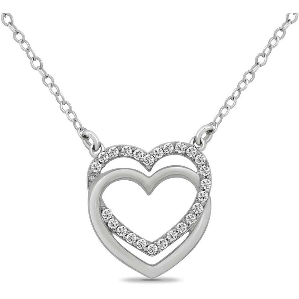 Francis & Gaye 9ct White Gold Diamond Set Entwined Hearts Necklace
