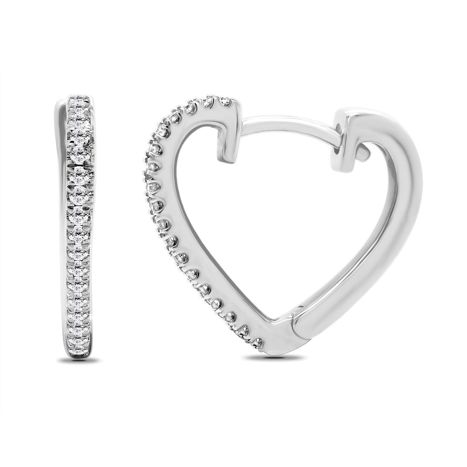 Francis & Gaye 9ct White Gold Diamond Set Heart Huggie Hoops