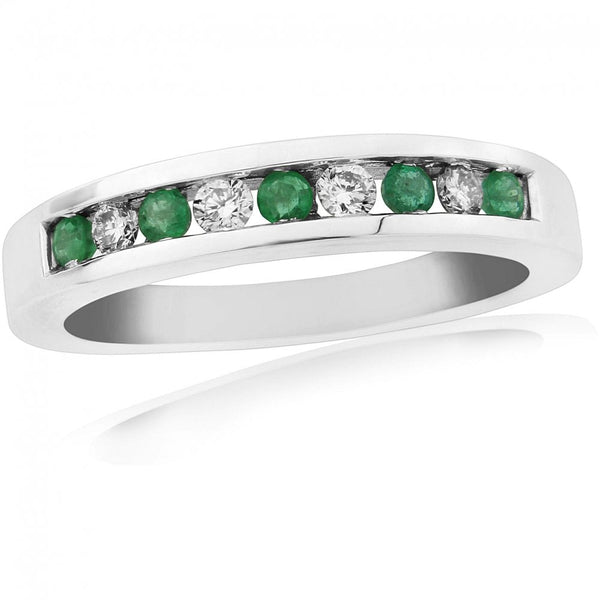 Francis & Gaye 9ct White Gold Emerald & Diamond Channel Set Ring