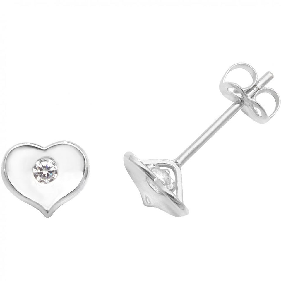 Francis & Gaye 9ct White Gold Heart Studs with Single Stone