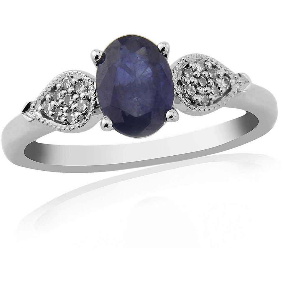 Francis & Gaye 9ct White Gold Oval Sapphire & Diamond Cluster Set Shoulders Ring