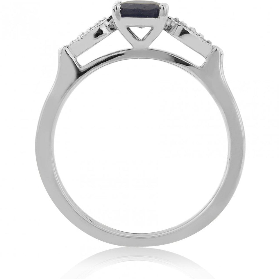 Francis & Gaye 9ct White Gold Oval Sapphire & Diamond Cluster Set Shoulders Ring