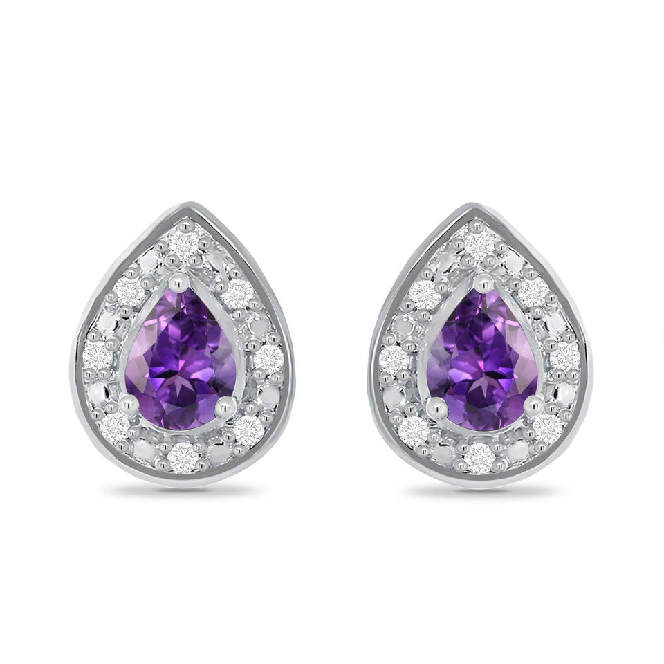 Francis & Gaye 9ct White Gold Pear Shape Amethyst & Diamond Studs
