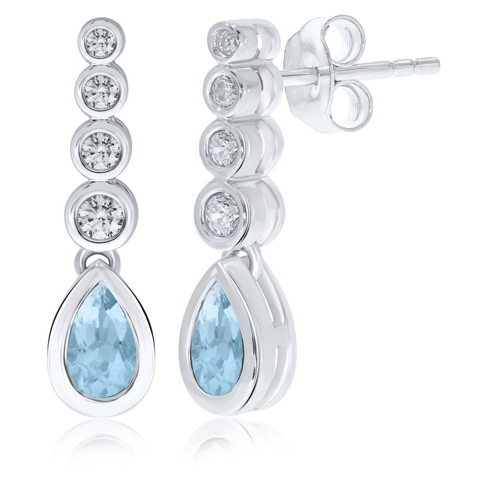 Francis & Gaye 9ct White Gold Pear Shape Aquamarine & Diamond Drop Earrings
