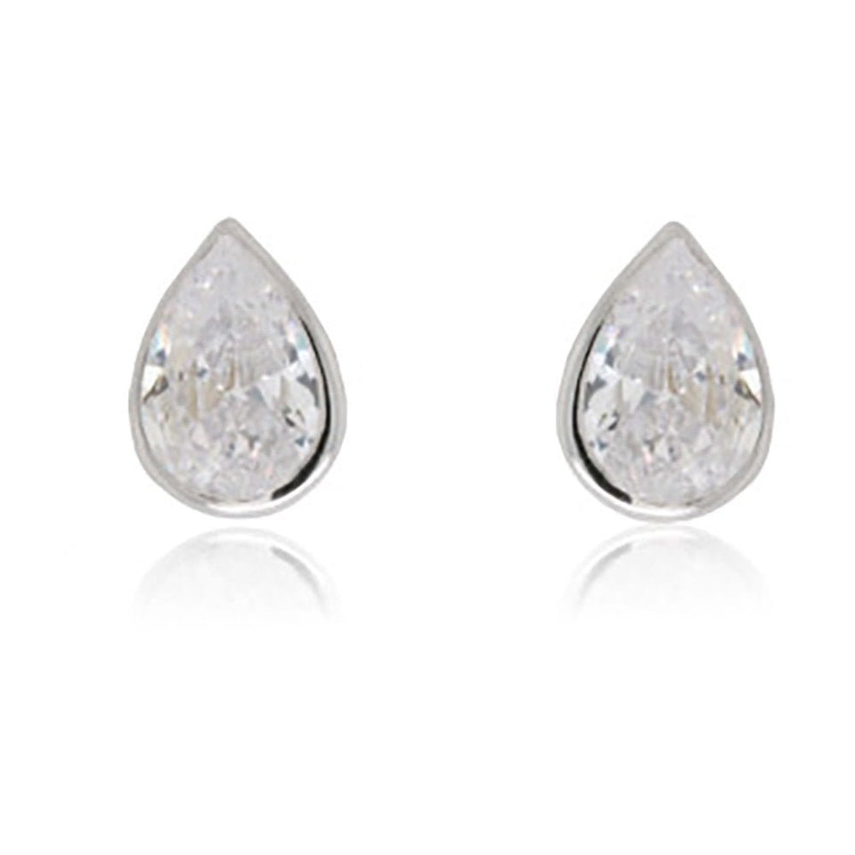 Francis & Gaye 9ct White Gold Pear Stone Set Earring Studs