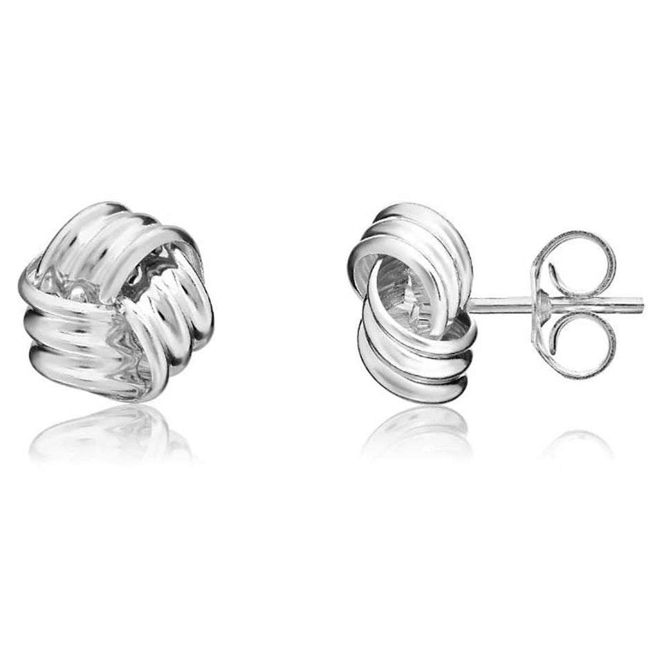Francis & Gaye 9ct White Gold Ribbed Knot Stud Earrings
